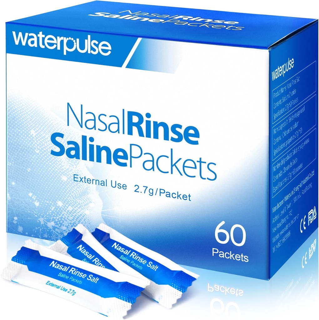 Waterpulse 60 Nasal Clătire Pachete, Eficient Neti Pot Packets Salt Packets,Nasal Clătite Pachete de sare Înfăşurate individual - Soluţie convenabilă pentru Sinuzită, Alergii şi Ajutor Rece