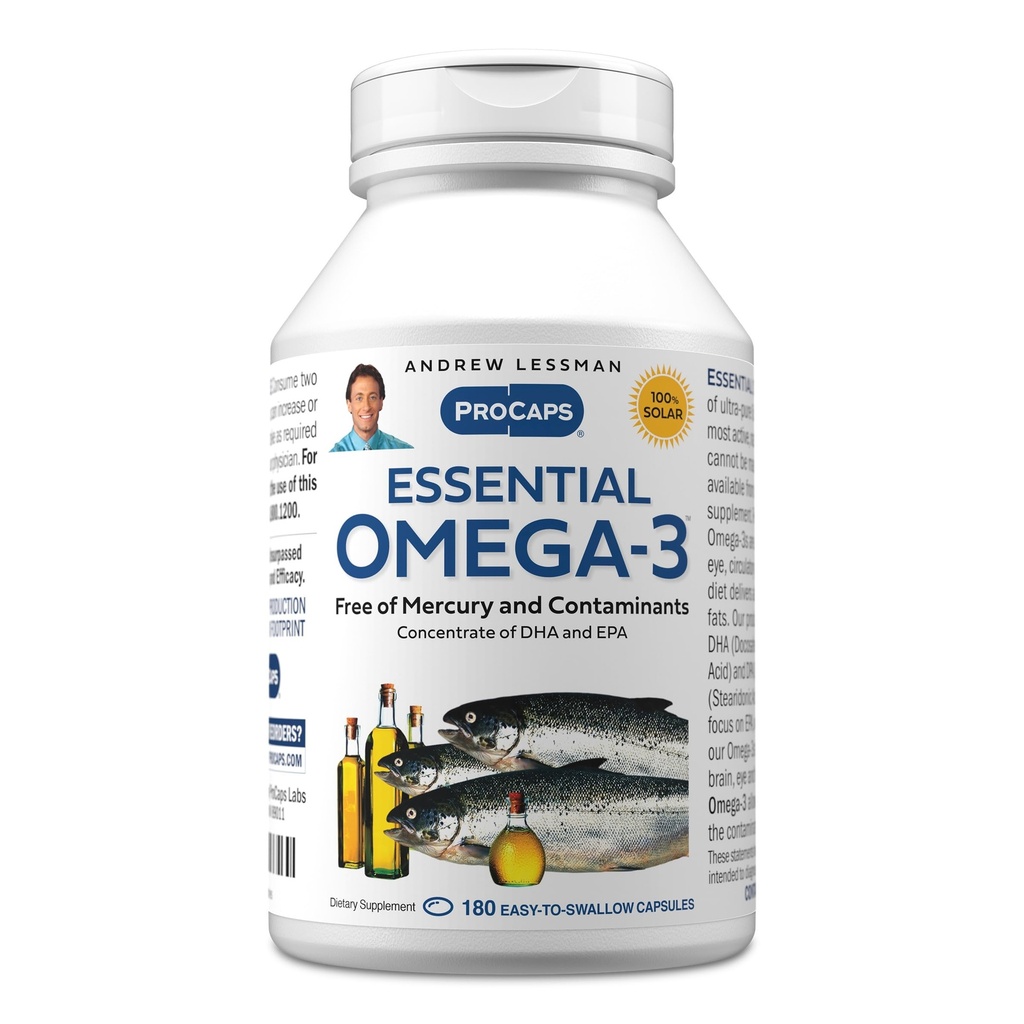 ANDREW LESSMAN Essential Omega-3 Nearomatizat - 180 Softgels - Ultra-Pure, ulei Omega-3 de mare potenta. High DHA, fără probleme cu stomacul, fără contaminări, fără mercur. Small Easy to Swallow Softgels