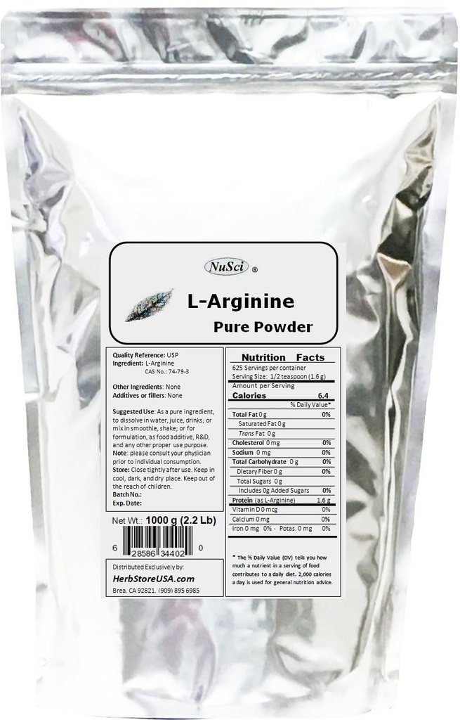 L-Arginină pulbere formă de bază pură (1000 grame (2,2 lb))