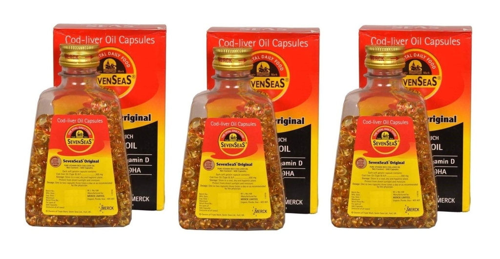 Seenseas Cod Ulei de ficat 500 capsule de softgel (Pachet de 3) 500 * 3=1500 capsule de vitamina pură bogat 