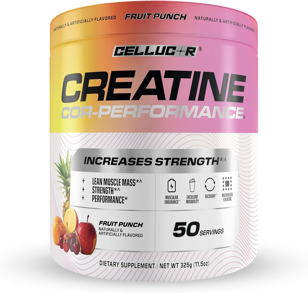 Celulocor Creatin Powder, fructe Punch Aroma - Crește puterea, Lean Mass musculare & Endurance, Micronited Creatina pentru absorbție rapidă, 5g Creatină pe servire, 50 Serviri