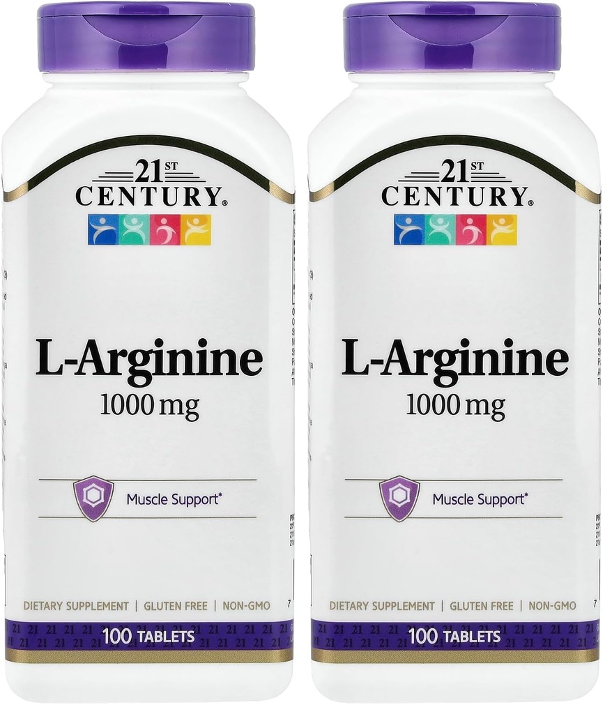 21st Century L-Arginină 1000mg, Puterea maximă 100 ea (Pachet de 2)