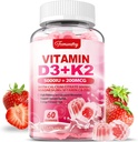 Vitamina D3 K2 Supliment pentru adulţi - Vitamina D3 5000 UI + K2 200 mcg - VIT D3 K2 Gume cu calciu 600 mg magneziu Zinc & vitamina C pentru femei Bărbaţi - Suporturi B0ne, Imune musculare