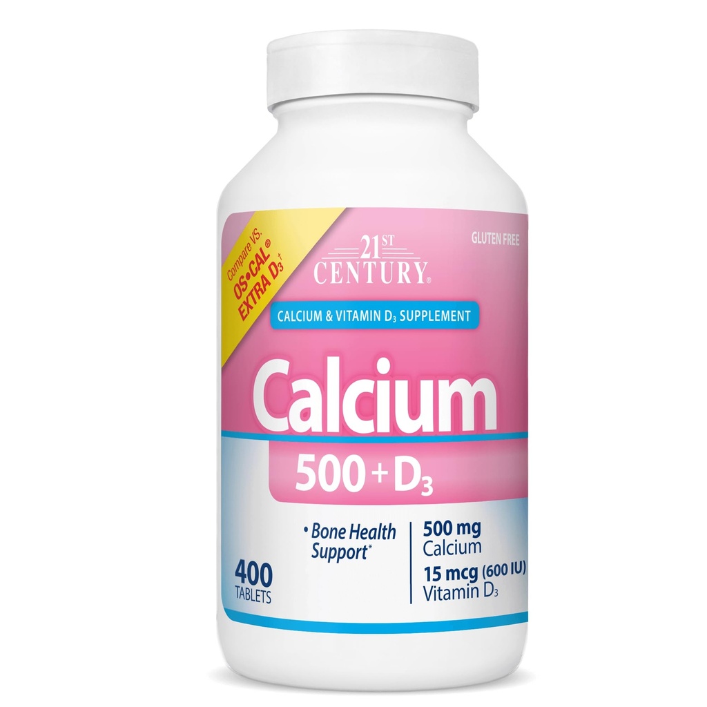 21st Century Vitamine Calciu 500 Plus extra D Caplete, 400 Count