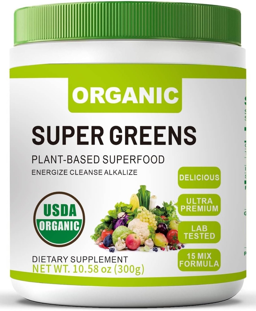 Super-alimentar organic Super verde pulbere cu Spirulina & Chlorella pentru sanatate guta, suporta imunitate, Digestive Health, Natural Energy, Probiotic, Antioxidant, Enzime digestive, (300grs)