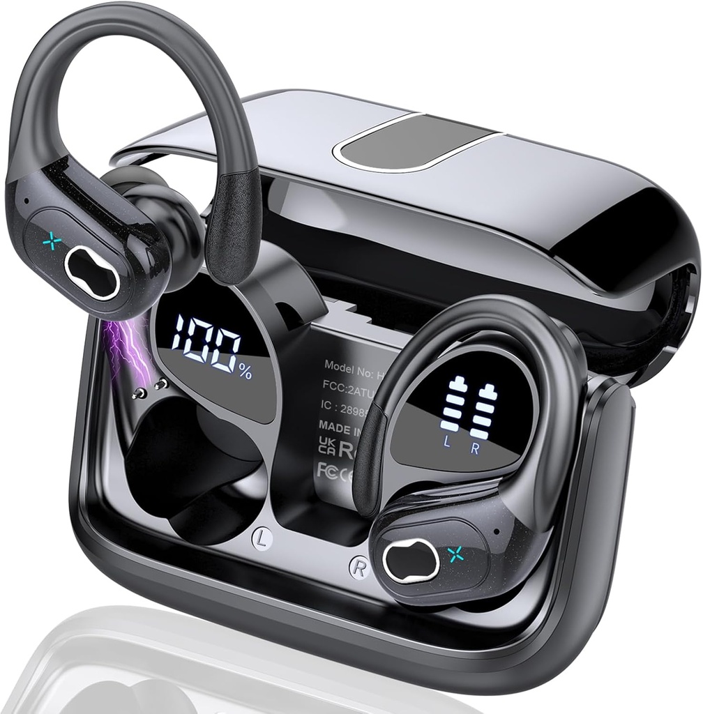 Căști fără fir 75hrs Bluetooth 5.4 Căști Sport, 2025 Bluetooth Earbuds Stereo Deep Bass deasupra urechii Bud cu urechi, ENC Zgomot Anulare Mic, IPX7 Căști impermeabile pentru antrenament / Running