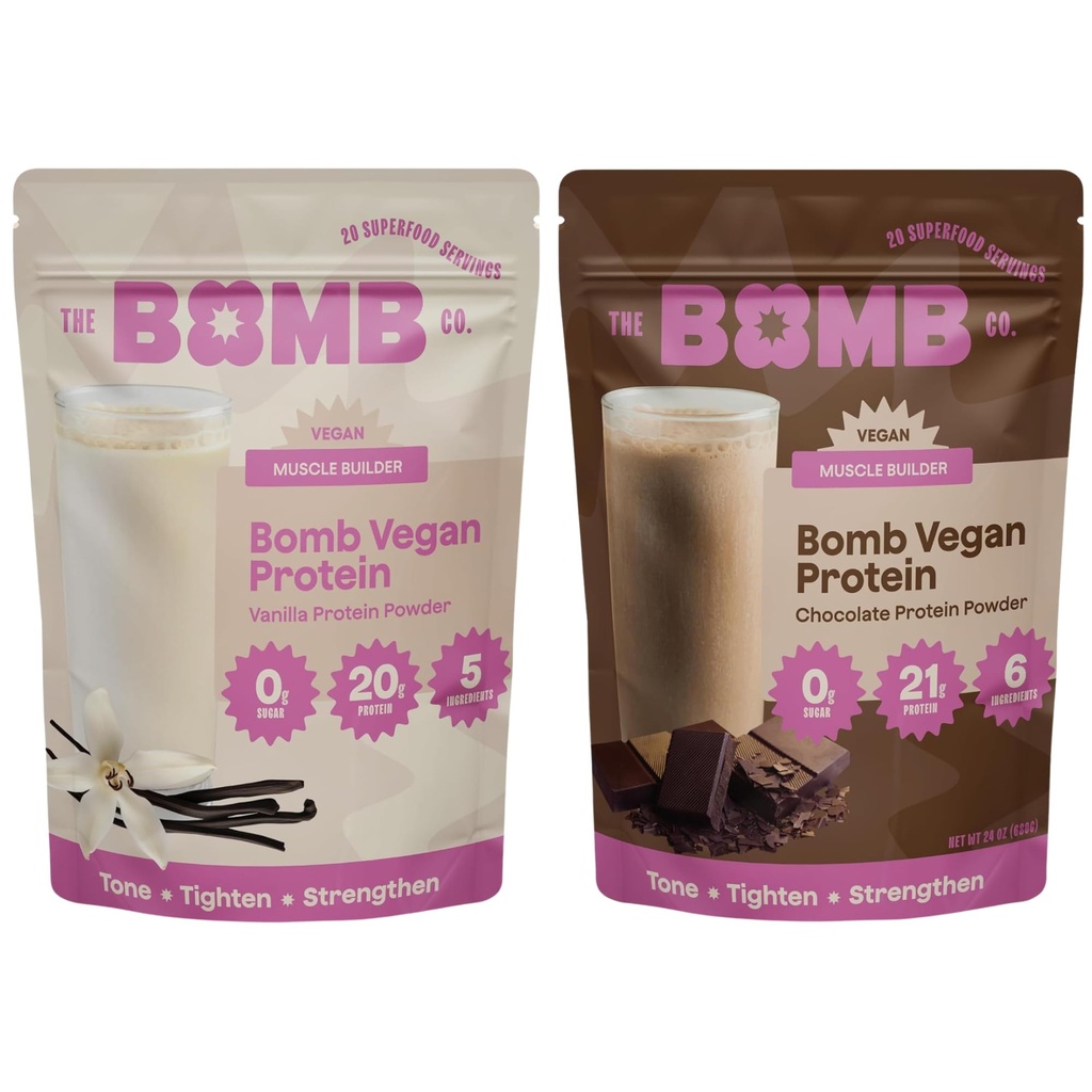 Bombe Blender The Bomb Co. Bomb Plant Proteina, Ciocolata si Vanilie Proteina pulbere cu 21g Proteina, Aminoacidi, Zero Zahăr, Proteina Pea, Cocoa, Seminte Chia, Vanilie & Monk Fruit, 40 Srvgs