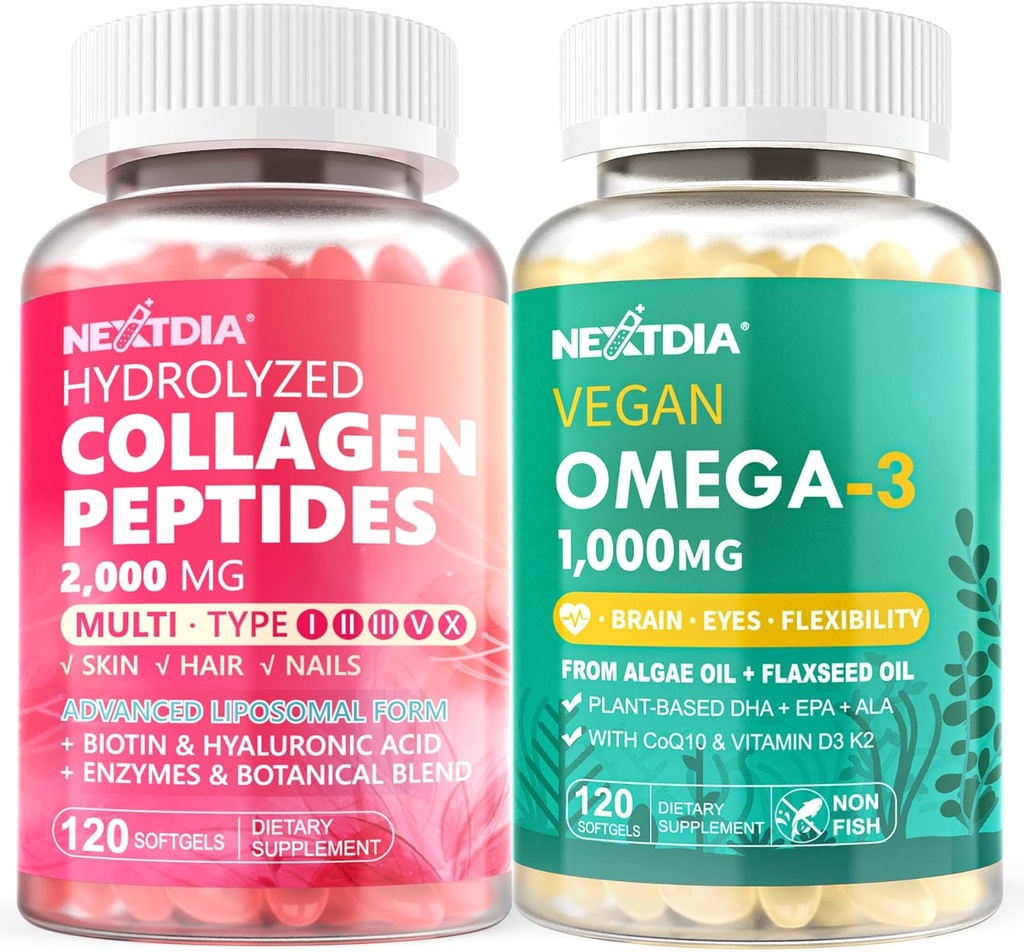 Hidrolized Colagen Peptides pastile + Vegan Omega 3 Supliment cu vitamina D3 K2