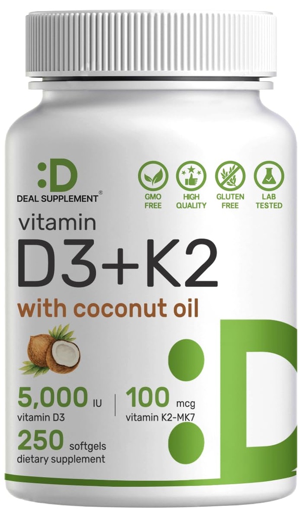 DEAL Suplement Vitamina D3 5000 UI + K2 MK7 100mcg Softgels 