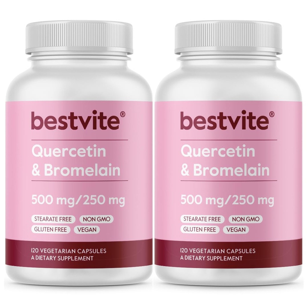 BESTVITE Querbetin cu Bromelain 500mg/250mg (240 Capsule vegetariene) (120 x 2) - Fără Stearet - Nu Silicon Dioxid - Vegan - Non OMG - Gluten Free