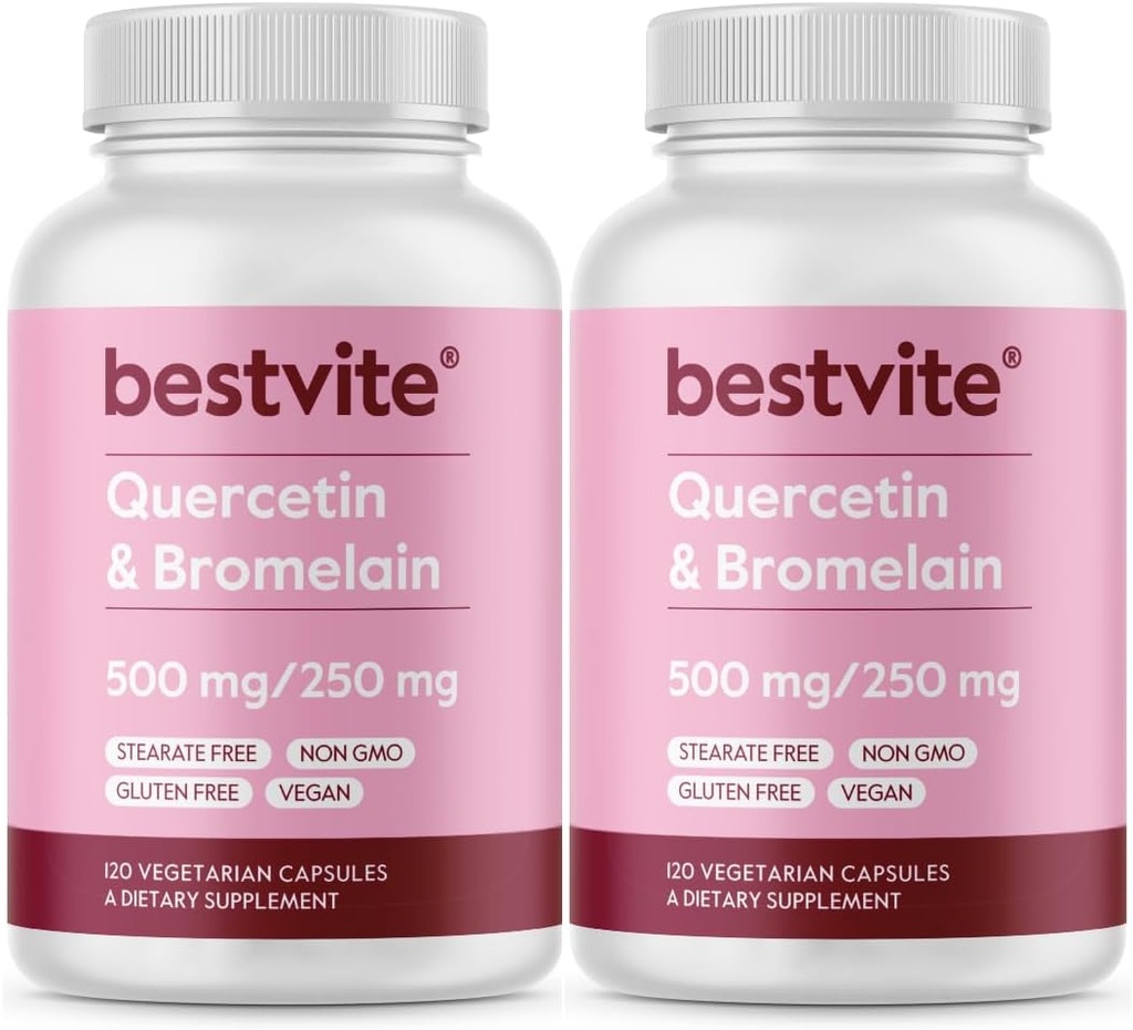 BESTVITE Querbetin cu Bromelain 500mg/250mg (240 Capsule vegetariene) (120 x 2) - Fără Stearet - Nu Silicon Dioxid - Vegan - Non OMG - Gluten Free