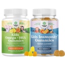Bundle de Gume Omega DHA pentru copii - acizi grasi Omega 3 6 9 cu vitamina C pentru creier, Imunitate & Viziune și copii de sprijin pentru imunitate Gummies - Vitamina C delicios cu zinc și echinacea Booster imun