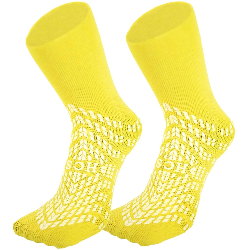 HCS Non-Slip Hospital Socks with Grips for Women & Men (6 Perechi) - 360 All-Around Tread Non-Slip Sock, Vârstnici/Seniori - Spital Grip Socks, Femei, Bărbați - Cădere Slippers pentru pacienți (Yellow, Regular)