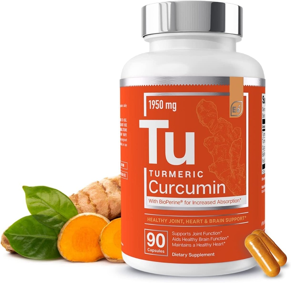 Elemente esentiale Curcumina turmerica - suport comun, inima si creier - cu bioperina pentru absorbtie crescuta 1950 mg - 90 capsule