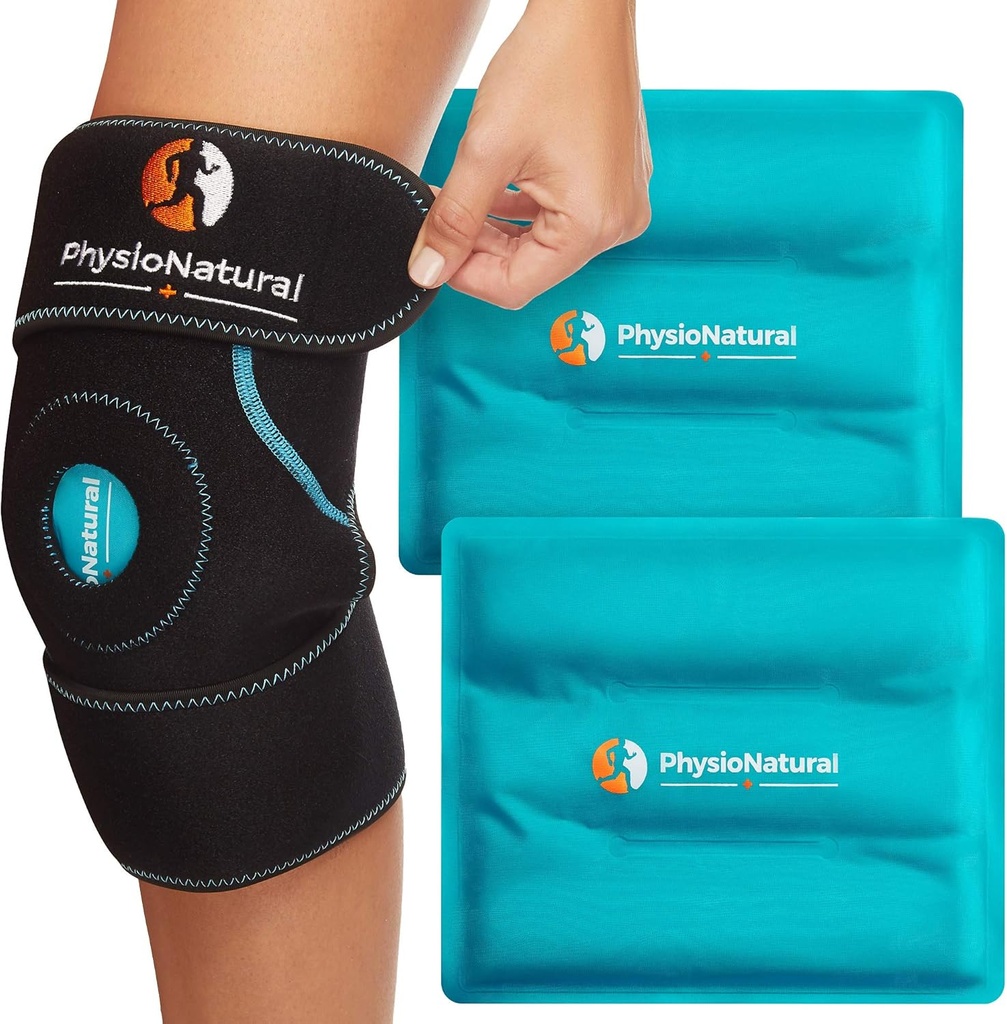 Pachet de gheață PhysioNatural pentru ameliorarea durerii genunchi, reutilizabil Gel Ice Wrap pentru leziuni ale picioarelor, Umflare, Chirurgie de înlocuire genunchi, terapia de compresie rece pentru artrită, Menisc Tear și ACL