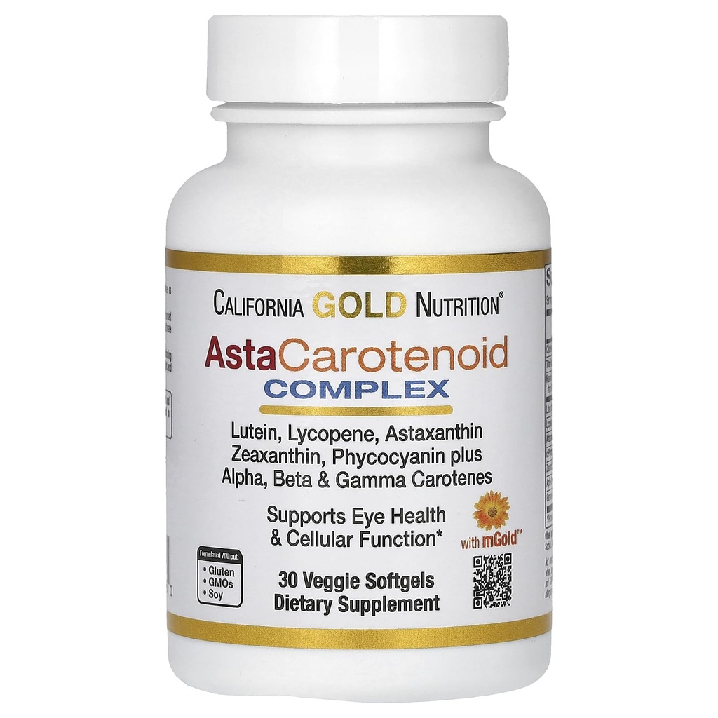 California Gold Nutrition Astaxantină Complex Carotenoid, Lutein, Licopen, Astaxantină, 30 Veggie Softgels