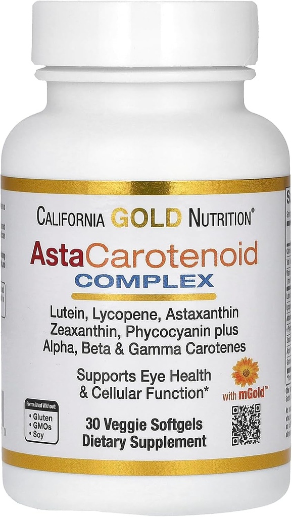 California Gold Nutrition Astaxantină Complex Carotenoid, Lutein, Licopen, Astaxantină, 30 Veggie Softgels