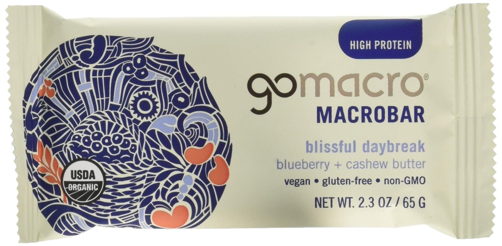 GoMacro Macrobar Organic Vegan Proteine Baruri - Afine + Unt de caju (2,3 Ounce Bars (Pachet de 12)
