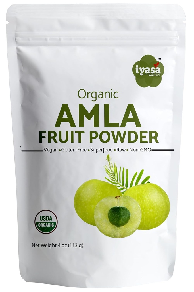 Organic Amla Fruit Powder, Amalaki Berry Powder, Pachet de încercare de 4 uncii /112 gm, USDA Organic, Raw Superfood pentru piele și păr, Pungă de rezervă de 4 oz