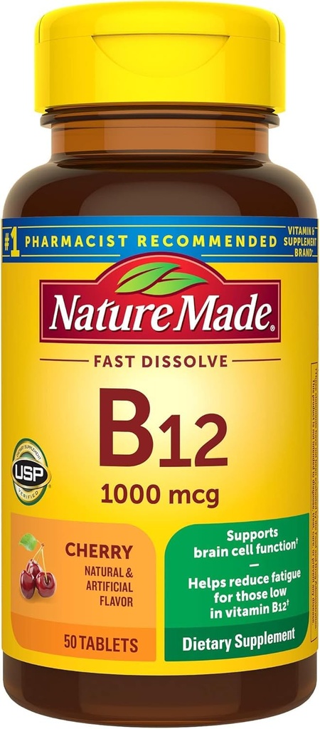 Natural Made Vitamina B-12 1000 MCG Sublingual, 50 Conte (Pachet de 3)