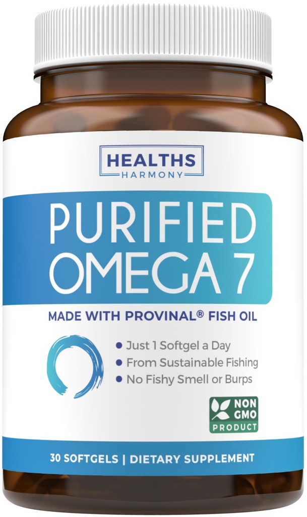 Omega 7 Supliment pentru femei si barbati - Mare potenta si puritate Acid palmitoleic Acid gras Peste Suplimentul de ulei din Provinal patentat cu cel mai mic acid palmitic - Sustenabil Sourced (1 lună de aprovizionare)
