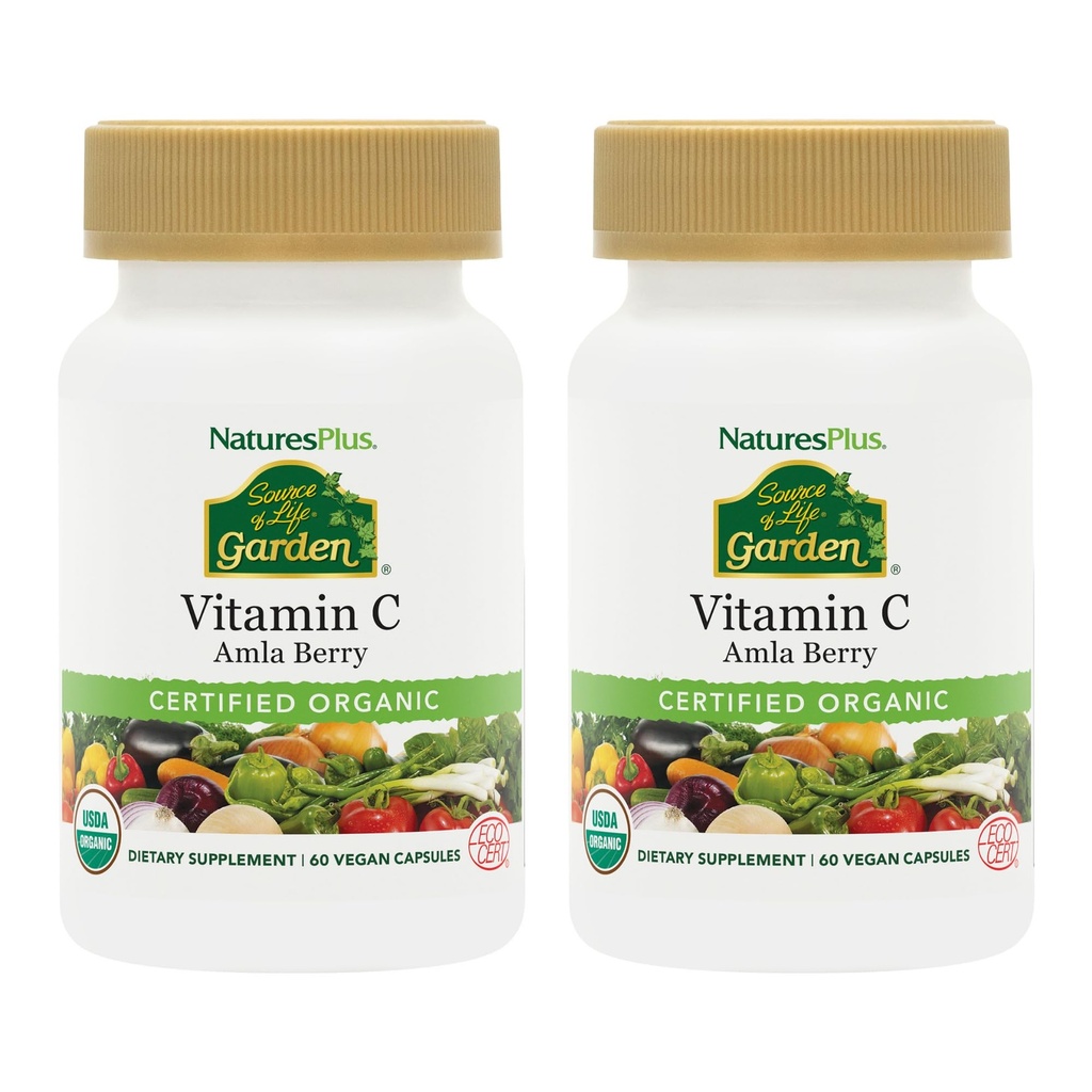 NaturasPlus Sursa de Life Garden Vitamina C - 60 Capsule Vegane, Pachet de 2 - Suport Sistem imunitar - Certified Organic, Non-GMO, Gluten gratuit - 60 Total Serviri