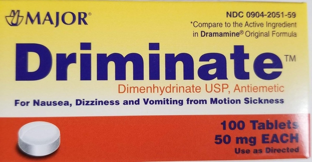 Driminat principal® Dimenhidrinat 50 mg 100 Ct pentru greaţă, ameţeli şi vărsături De la boala de mişcare
