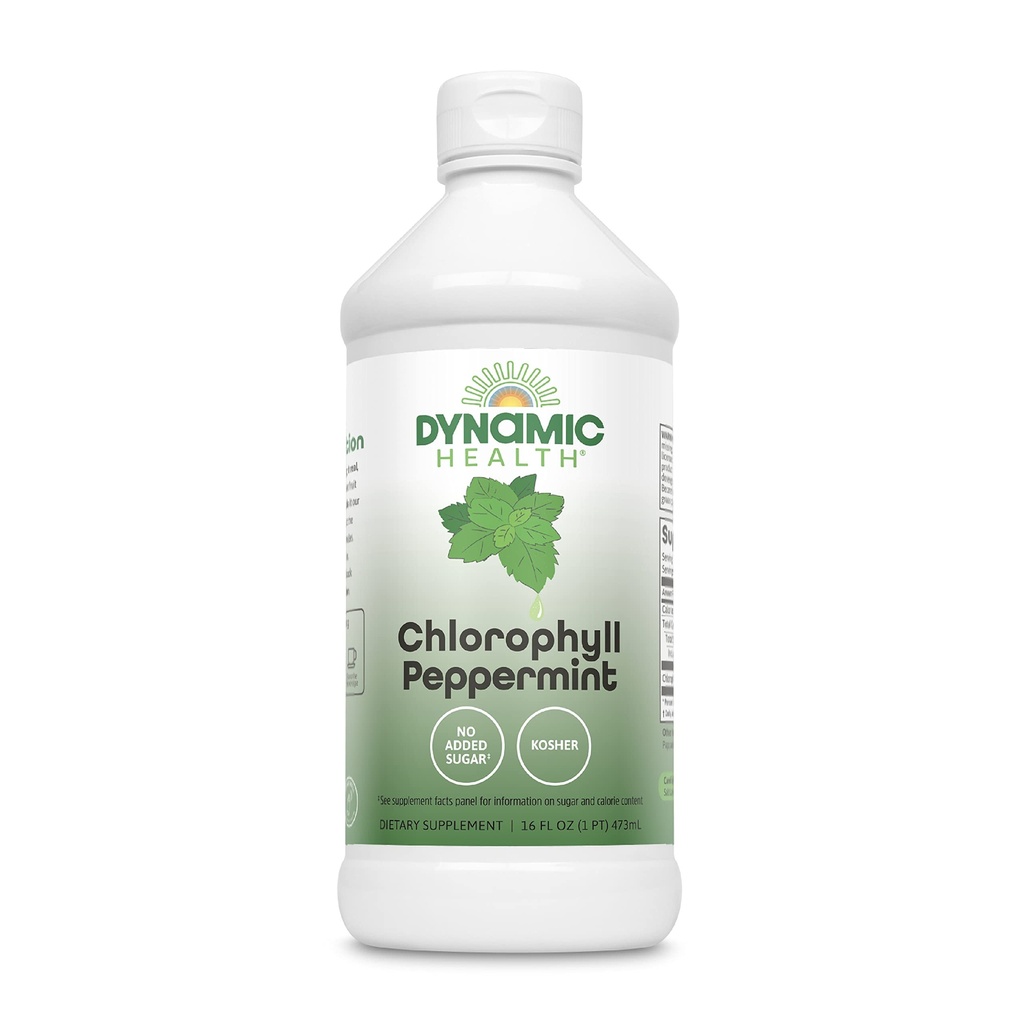 Dinamica sanatate lichid Clorofila Peppermint 100 mg, Clorofilina de cupru de sodiu cu frunze de Alfalfa si Mulberry, Plant Cleanse si Deodorizing, Fara zahar adaugat, 16 Fl Oz