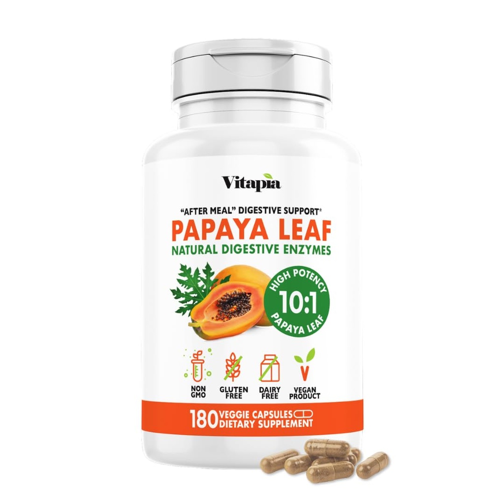 Capsule Enzime de fructe Papaya pentru digestia, ajutor de balonare, suport imunitar pentru bărbaţi şi femei - 1500 mg Organic Papaya pulbere Per Servire - 180 Capsule Veggie - non-GMO, Gluten-Free, Vegan-Friendly