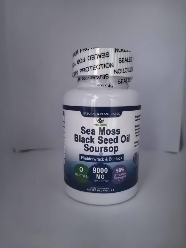 Sea Moss Softgel, Sea Moss Black Seed Oil Soursop Bladderwrack Burdock Turmeric pentru regenerarea celulelor,Detox,Gut,Sprijin comun,Mesteca Superfood Seamoss 6X mai puternic decât Sea Moss Gel,Capsule,Gummy