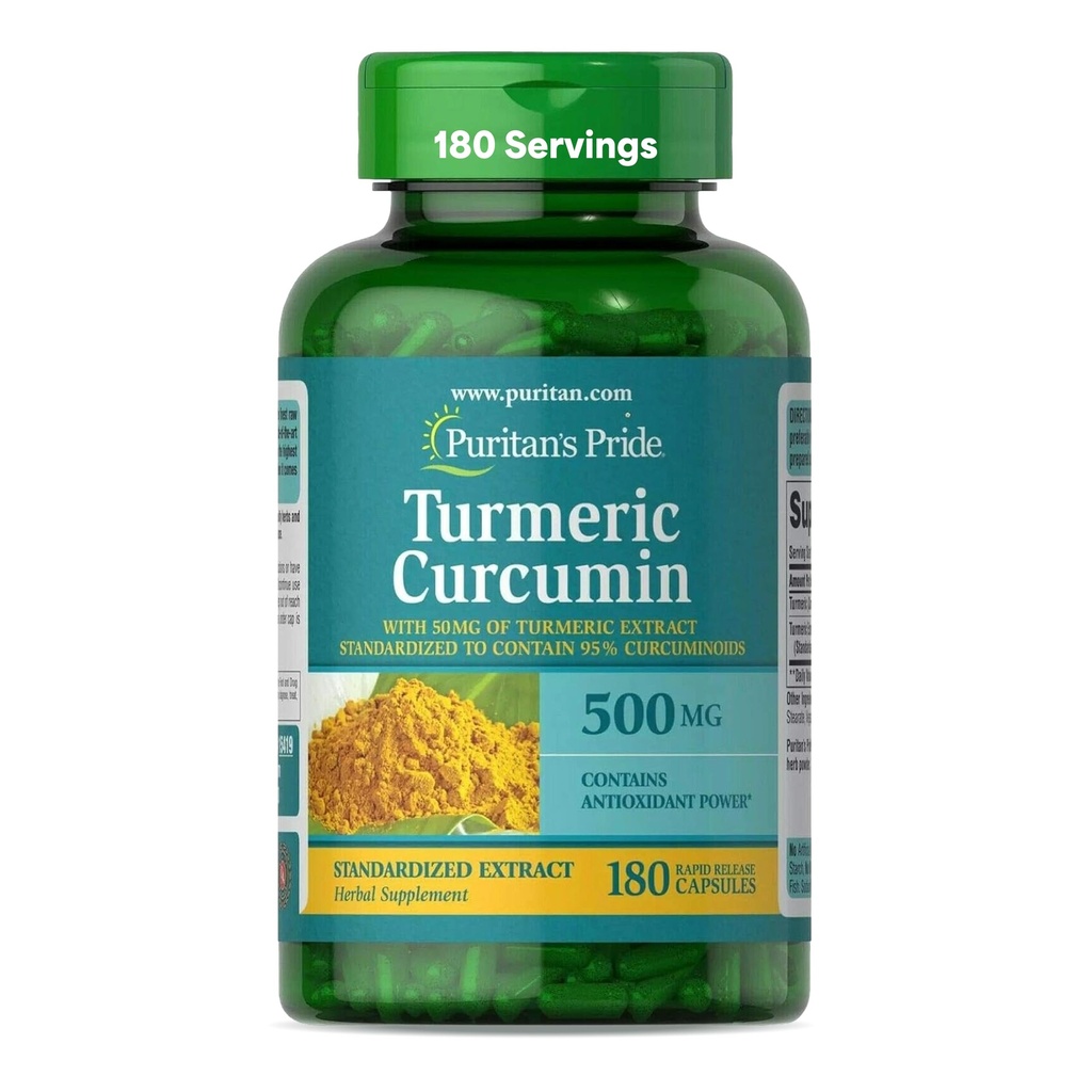Puritan lui Mândrie Turmeric Curcumin 500mg, Standarized to 95% Cucuminoids, Herbal Dietary Supplement for Antioxidant Health, 180 Radpid Release Capsule