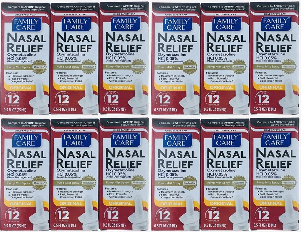 (12 ambalaj) Spray nazal de relief, 12 ore Pompă Mist (Oximetazolină HCL) 0, 5 fl oz