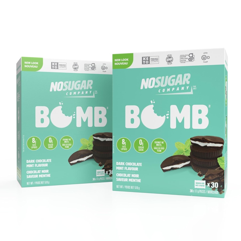 Fără cupe de zahăr Keto, mentă de ciocolată, 60 cupe - seif diabetic trata, Low Net Carb (1g), Sugar Free (0g) Keto Fat Bomb Snacks cu 7g grăsime sănătoasă - Gluten gratuit, Toate naturale, non-GMO