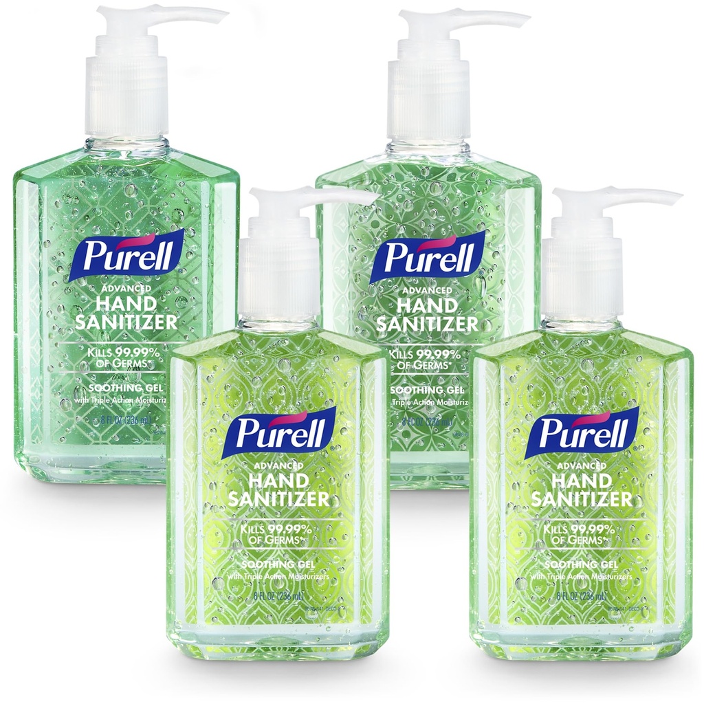 PURELL Advanced Hand Sanitizer Soothing Gel, Proaspat Scent, 8 fl oz Pomp Sticla (Pachet de 4), 9674-06-ECDECO