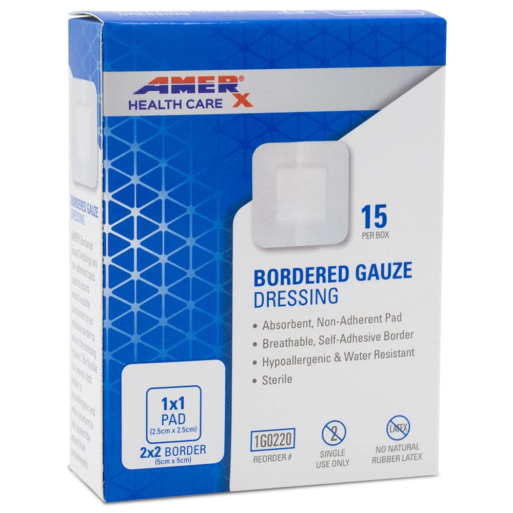 2" x 2" Dressing (1x1 Pad) AMERX Tiraj bordurat - Bandaje adezive - Bariera rezistenta la apa - Border auto-adeziv - respirabil, hipoalergic - 15 Pads per cutie