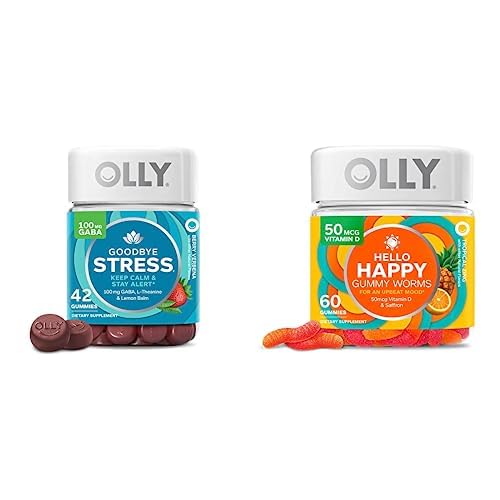 OLLY La revedere Stres și Bună ziua Gummy Happy Starter Pack Bundle, Păstrați-vă calmul, suport de stare de spirit, 42 și 60 Conte