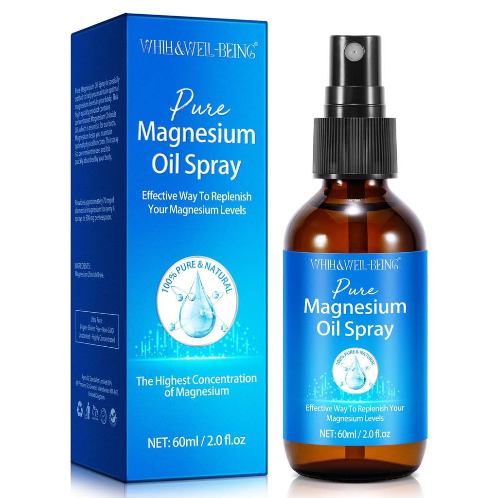 Spray de magneziu, Spray de ulei de magneziu pur pentru picioare, Ingredient natural în sticla de sticla, Ușor de absorbit și de a folosi 1Pachet