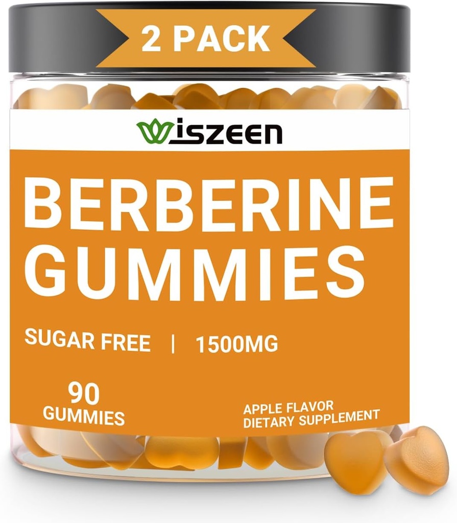 2 Pack Berberine Gummies, supliment Berberine fără zahăr 1500mg cu ceylon scorțișoară, Berberine Gummy pentru adulți