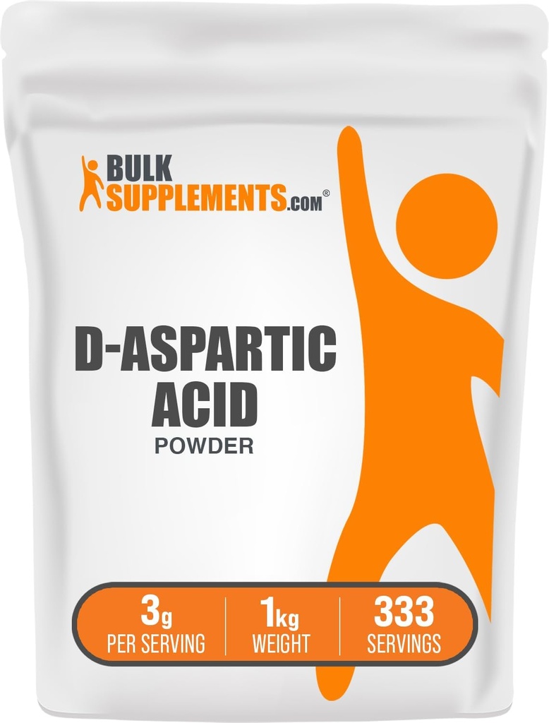 BulkSupplements.com D-Aspartic Acid Powder - D-Aspartic Acid Supliment pentru bărbaţi, Aminoacid nearomatizat - Pure & Gluten Free, 3g per Serving, 1kg (2,2 lbs) (Pachet de 1)