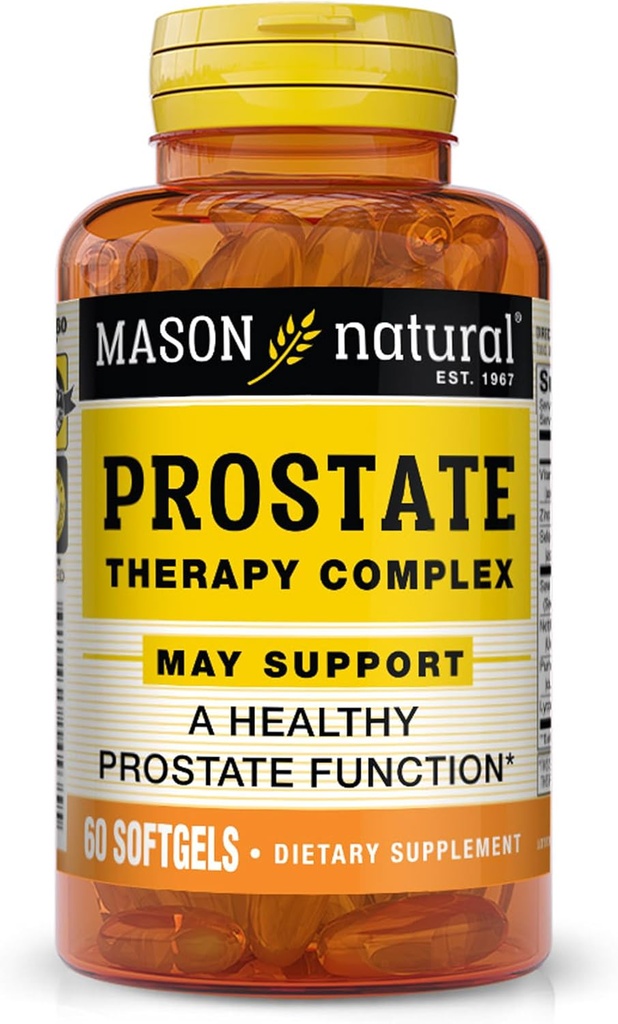 MASON NATURAL Complex de Terapie Prostatală cu Saw Palmetto, Ulei de root & Pumpkin - Suportă o funcție de prostată sănătoasă*, 60 Softgels