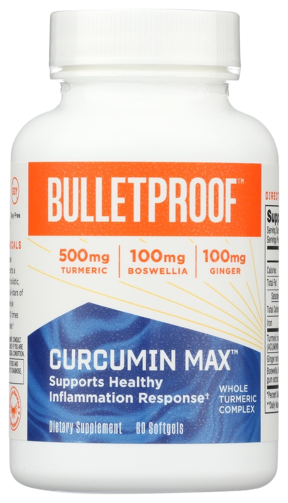 Bulletproof Curcumin Complex de inflamație Complex de răspuns Softgels, 60 Conte, Keto Supliment pentru suport inflamație și articulație, suport antioxidant, ambalare Vary mai