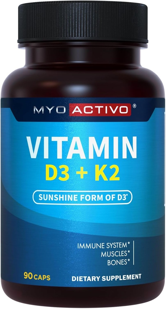 Vitamina D3 K2 Supliment 5000 UI & 200 mcg - Absorbţie ridicată D3, MK7 şi MK4, Heart Health, Immune Support, 90 Capsule vegetariene