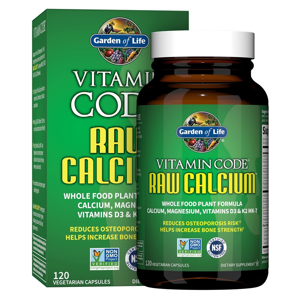 Gradina de viata supliment de calciu crud pentru femei si barbati - Codul vitaminelor fabricate din alimente întregi cu magneziu, K2, vitamina D3 si vitamina C plus probiotice pentru digestia, 120 capsule