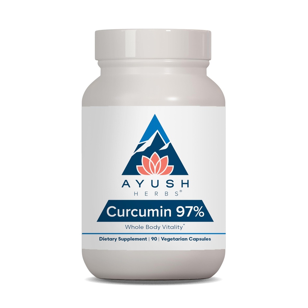 Ayush Herbs Curcumin 97% - Suplimente Curcumin, Premium Turmeric Root Supplement, Curcuminoide pentru Femei si Barbati, Adulti, Suport Comun Premium, Putere & Vitalitate - 90 Capsule vegetariene (1 Conte)