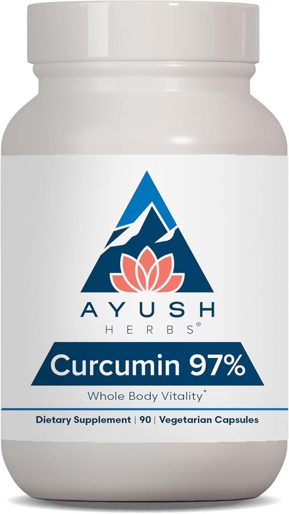 Ayush Herbs Curcumin 97% - Suplimente Curcumin, Premium Turmeric Root Supplement, Curcuminoide pentru Femei si Barbati, Adulti, Suport Comun Premium, Putere & Vitalitate - 90 Capsule vegetariene (1 Conte)