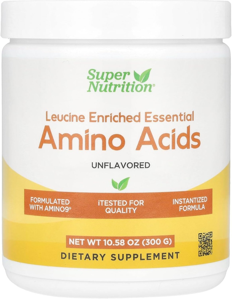 SuperNutrition Leucine Enriched Essential Amino Acids with L-Leucine, L-Lysine, L-Threonine, and L-Isoleucin, Unflavored, 10.58 oz (300 g)
