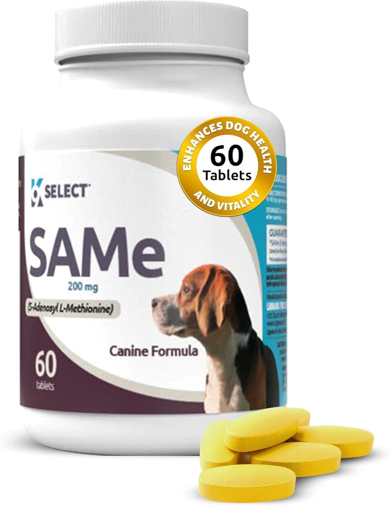K9 Selectaţi SAM-e pentru câini adulţi de talie medie şi mare, 60 comprimate, 200 mg Active S-Adenosyl L-Metionina, pentru câini