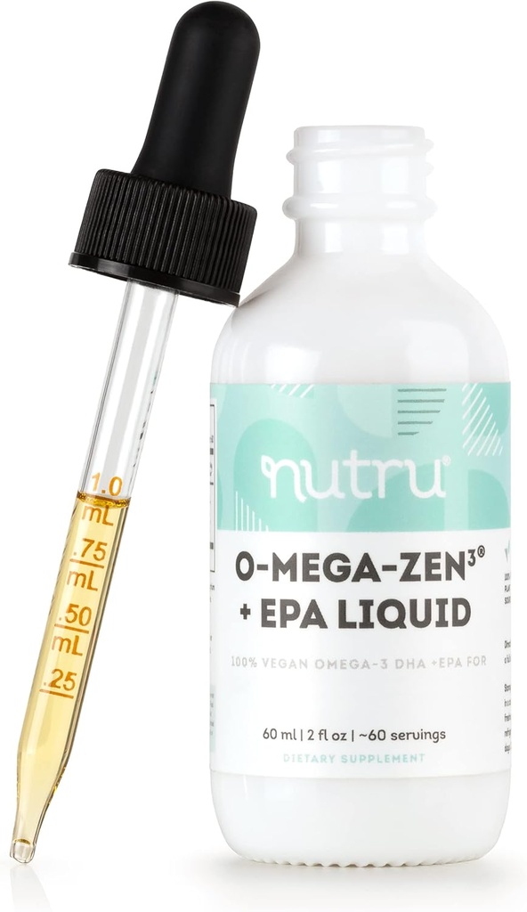 O-Mega-Zen3 +EPA Vegan Omega 3 DHA EPA Supliment lichid - Algal Omega3 Acidi grași esențial - 2 Fl Oz