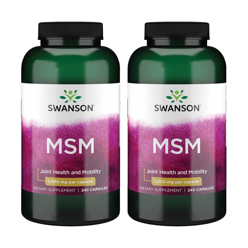 Swanson MSM - Minerale esentiale Promovarea Mobilitatii si a Asistentei Sanatatii Comune - Ajuta la mentinerea sanatatii tesuturilor Connective, inclusiv cartilajul, colagenul, si parul - (240 capsule, 1000mg fiecare) 2 Pack