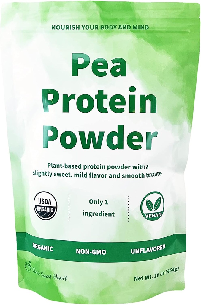Cherie Sweet Heart Organic Pea Proteine Powder 1 lb, 100% non-GMO, Dairy-Free, Keto-Friendly, Gluten-Free, Soy-Free, Plant-Based Proteine